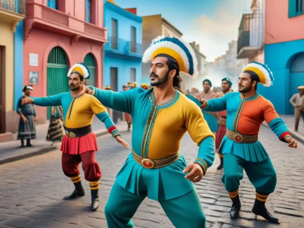 Vibrante ensayo de murgas en Montevideo Preparación de actos de murgas en las coloridas calles de Montevideo, Uruguay