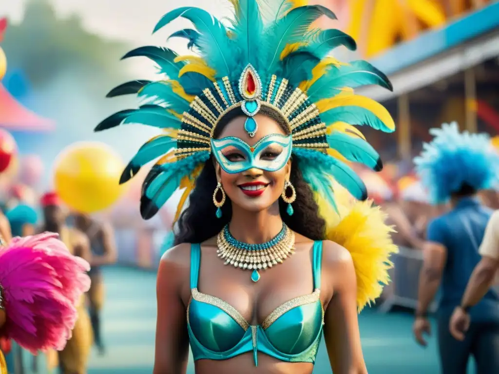 Deslumbrantes trajes de Carnaval: una explosión de color y alegría Preparación de disfraces para Carnaval: Deslumbrantes trajes de fiesta en ilustración acuarela