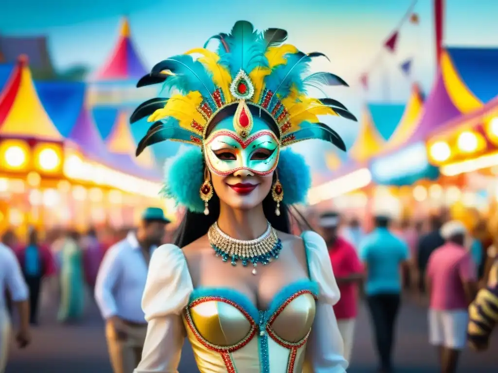 Deslumbrante carnaval: coloridos trajes y máscaras en vibrante ilustración Preparación de disfraces para Carnaval: Escena vibrante de un bullicioso carnaval con vistosos trajes y accesorios coloridos