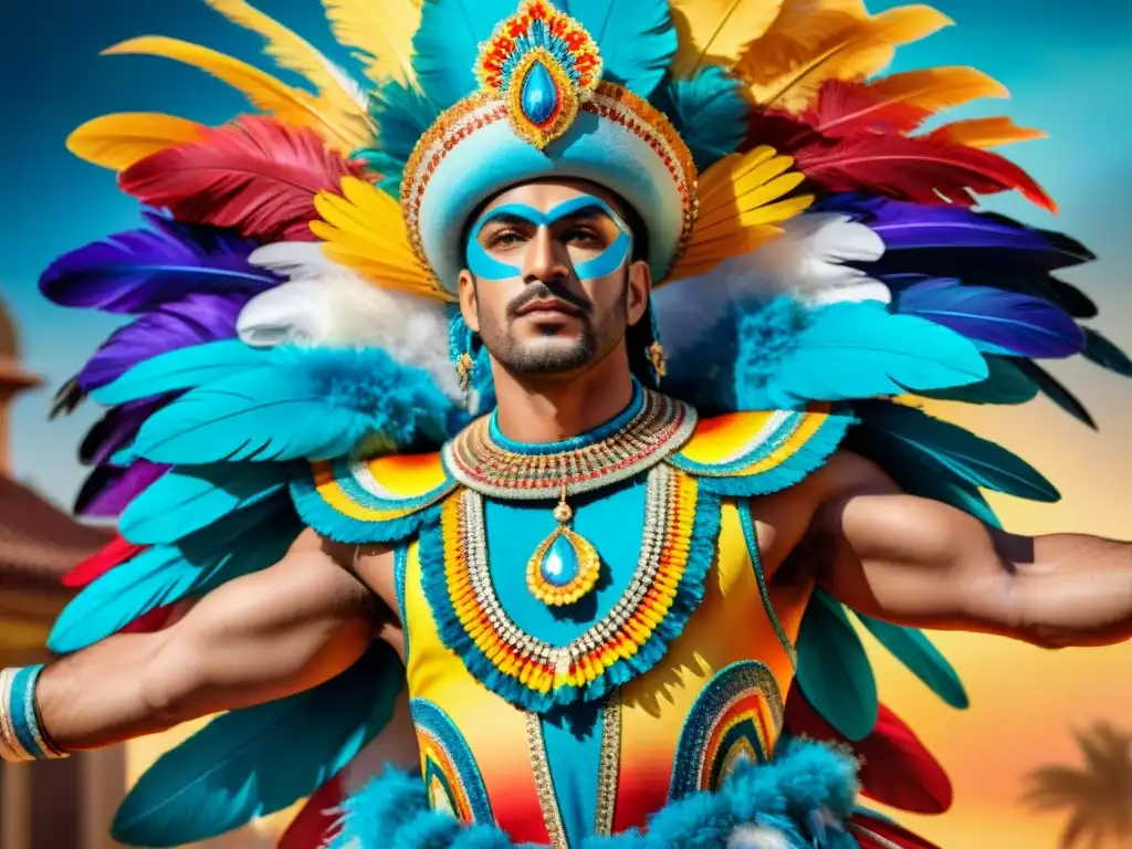 Restauración artesanal de traje de carnaval en acuarela Restauración de trajes emblemáticos del Carnaval Uruguayo con destreza y dedicación