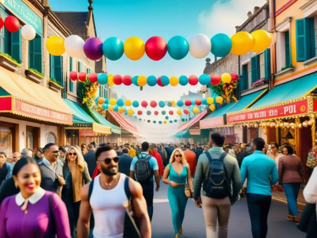 Retiros de bienestar durante Carnaval: Un bullicioso desfile de Carnaval con colores vibrantes y gente alegre en trajes elaborados