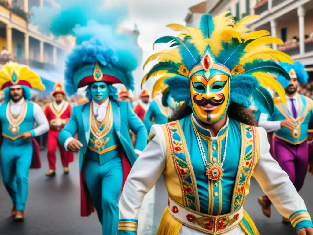 Deslumbrante Carnaval en Uruguay: acuarela vibrante Retratos vibrantes del Carnaval Uruguayo: alegría y color en cada detalle de la celebración a lo largo de los años