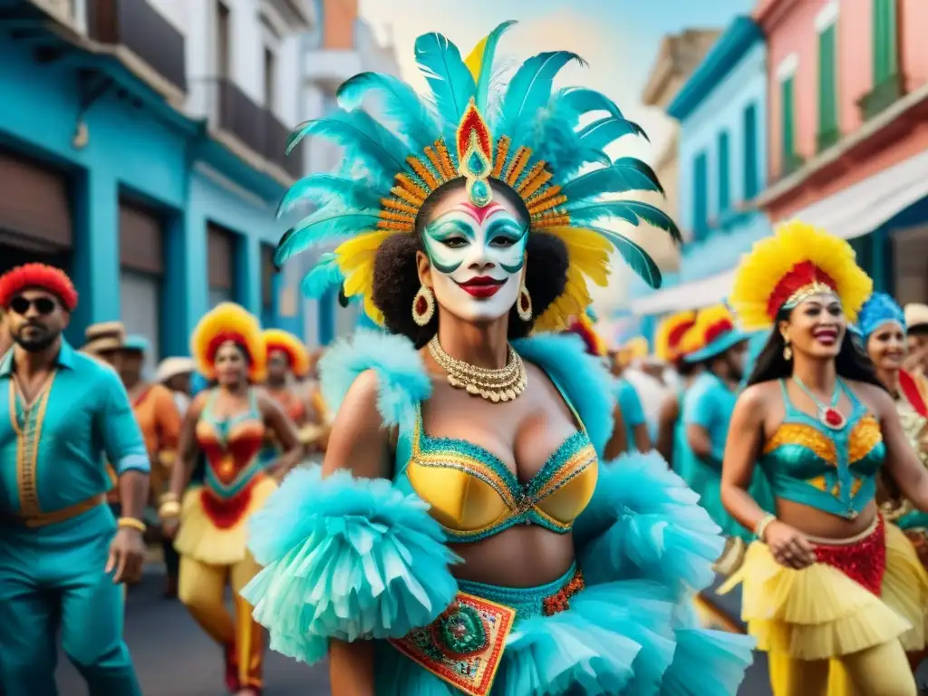 Deslumbrante Carnaval en Uruguay: una obra de arte acuarela Explorando el significado del Carnaval Uruguayo a través de coloridos cortometrajes