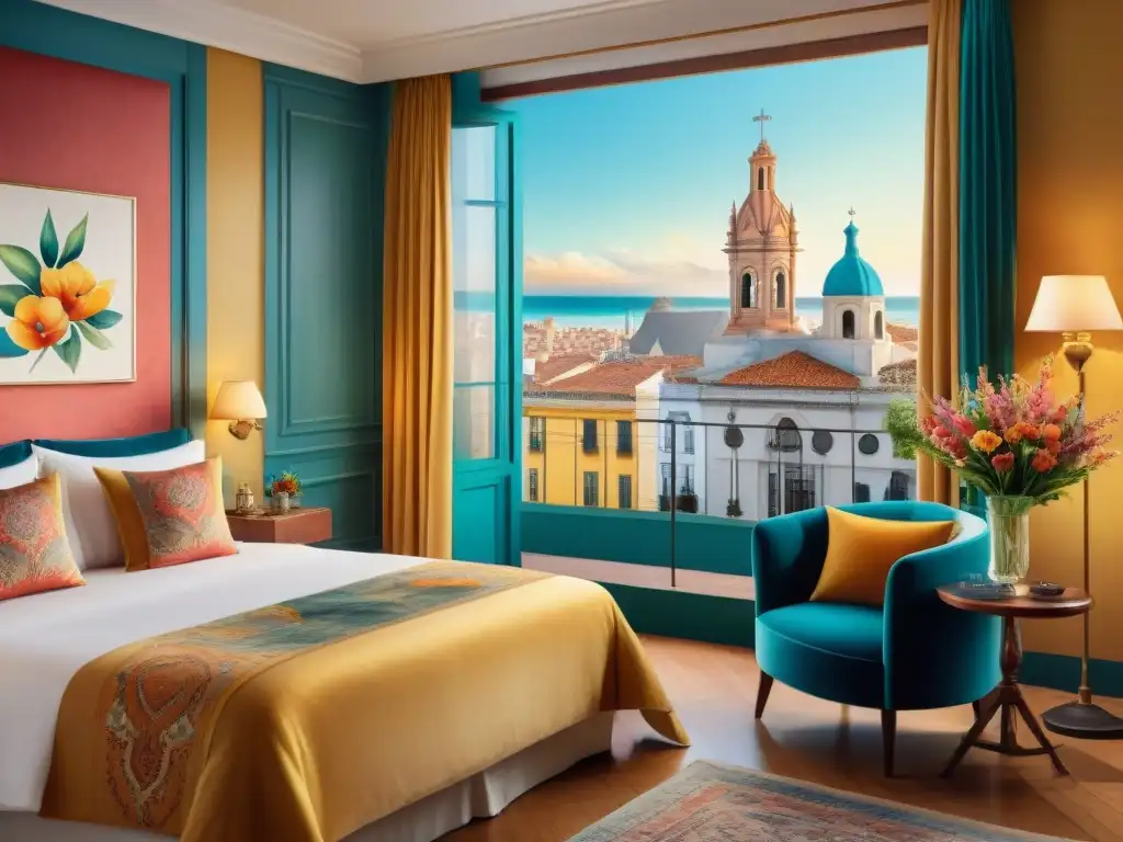 Suite de lujo en Carnaval de Uruguay: acuarela vibrante Una suite exclusiva en el Carnaval Uruguayo: lujo y color en vibrante ilustración acuarela