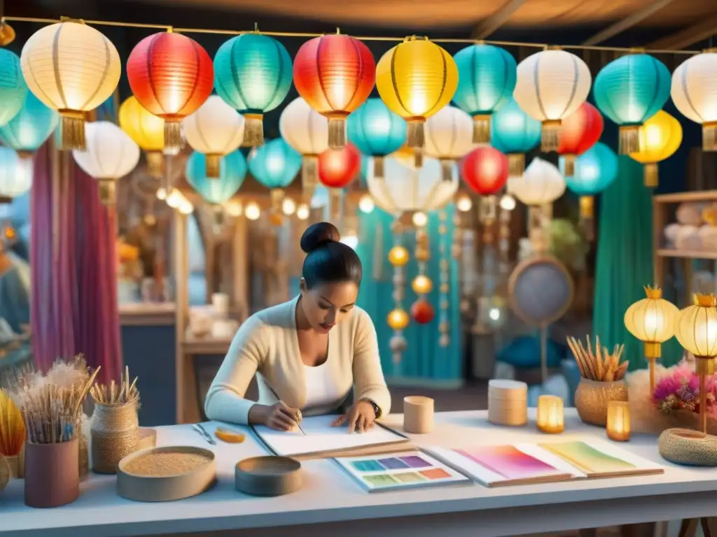 Arte y dedicación en taller de carnaval Un taller de carnaval lleno de historias, diseñadores y artesanos creando trajes coloridos y detallados con lentejuelas y plumas