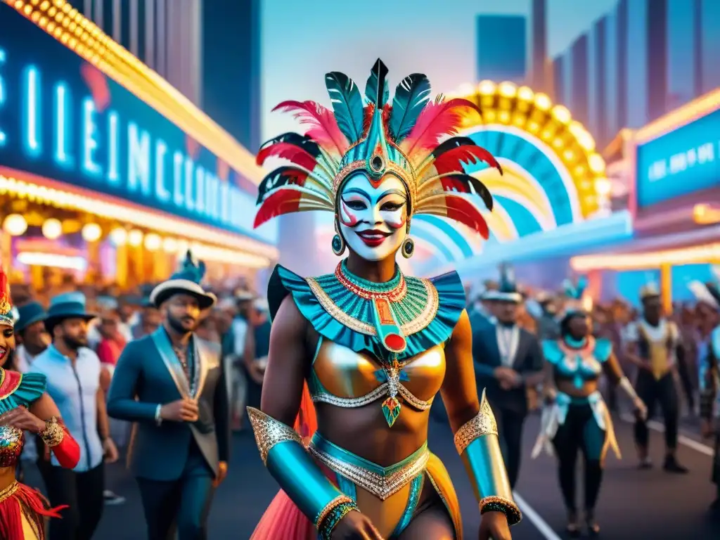 Carnaval futurista: desfile de luces LED y tecnología Transformación tecnológica en el Carnaval: Desfile vibrante de Carnaval fusionando tradición y tecnología