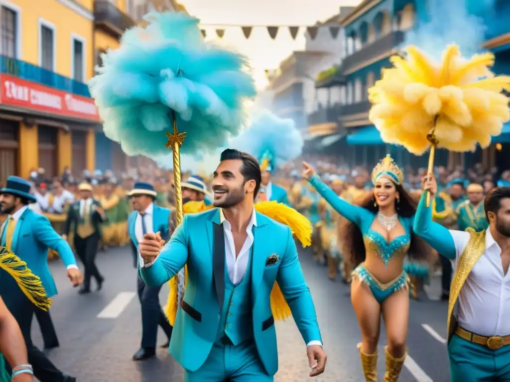 Deslumbrante Carnaval Uruguayo: colores, baile y alegría Turismo cultural en Carnaval Uruguayo: Celebración vibrante con desfiles, trajes coloridos y danzas festivas en las calles