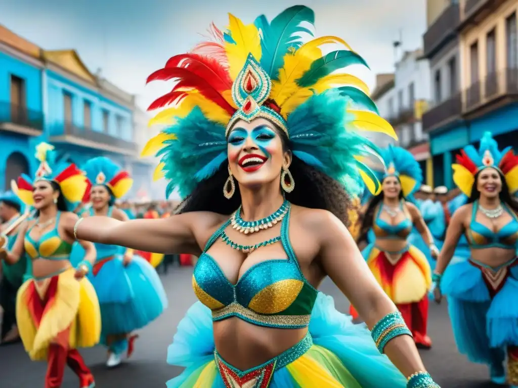 Vibrante Carnaval en Uruguay: Detalles Acuarelados Vibrante ilustración acuarela del Carnaval en Uruguay