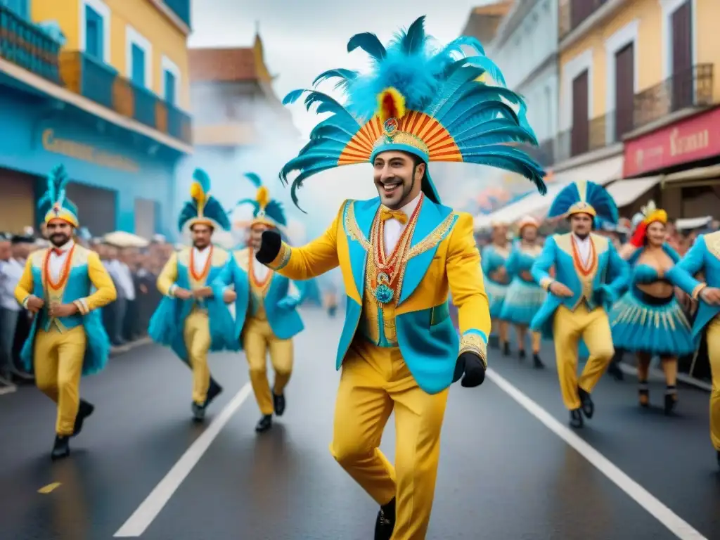 Deslumbrante desfile de carnaval en Uruguay: pintura acuarela Una vibrante representación acuarela del Carnaval en Uruguay