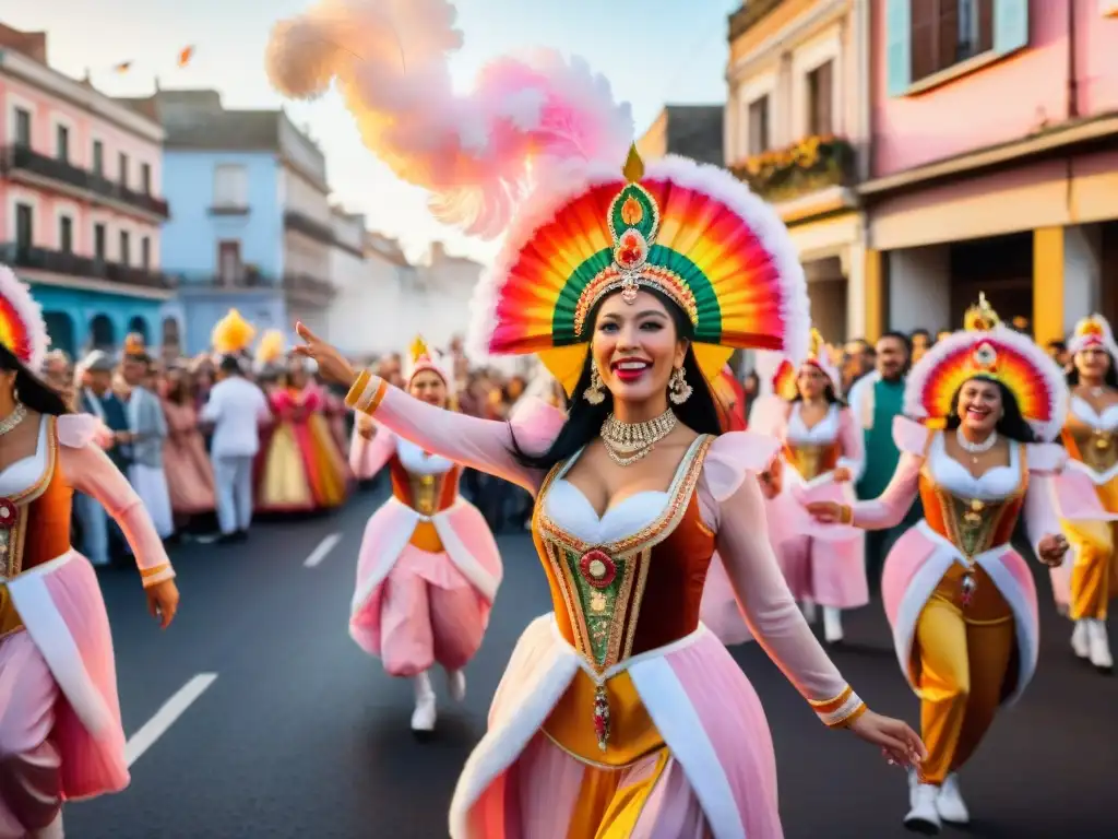 Un vibrante Carnaval en Uruguay: desfile colorido, música alegre y arquitectura tradicional, reflejo de la Comunidad global #CarnavalUruguayo