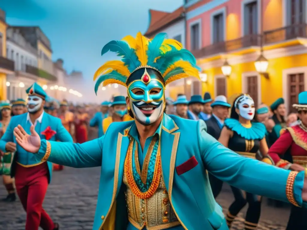Deslumbrante Carnaval en Uruguay: colores, máscaras y baile Vibrante Carnaval en Uruguay: desfile colorido, danzas energéticas y edificios coloniales
