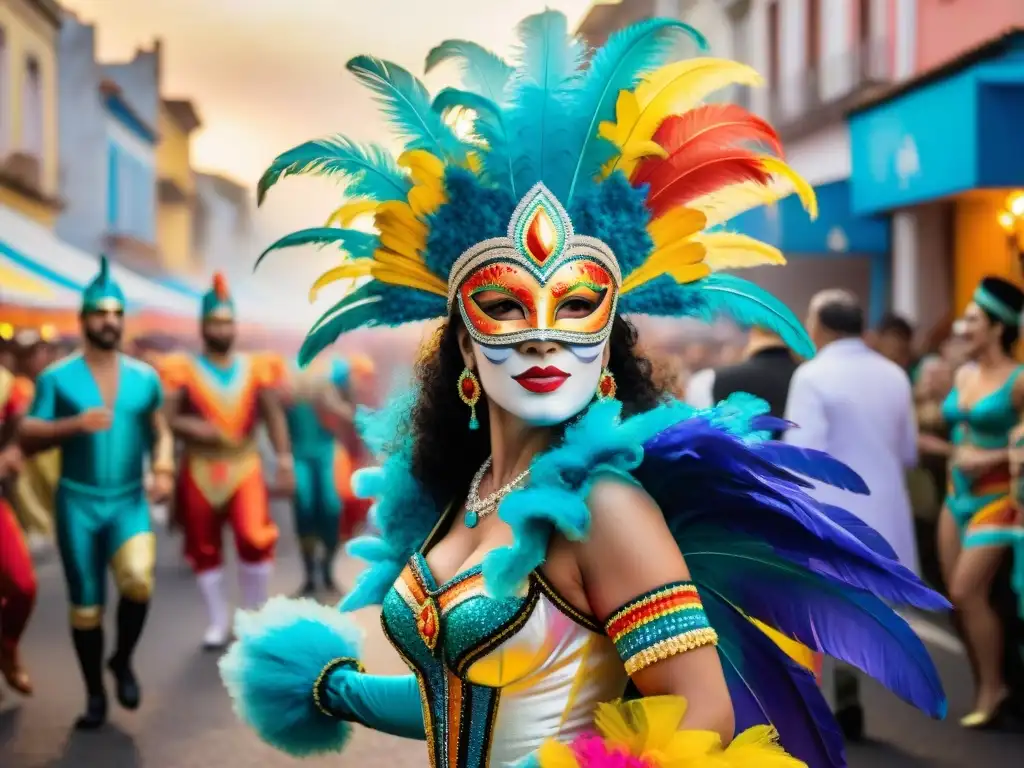 Vibrante Carnaval en Uruguay: Detalles y alegría Vibrante Carnaval en Uruguay: disfraces coloridos, máscaras elaboradas y danzas exuberantes
