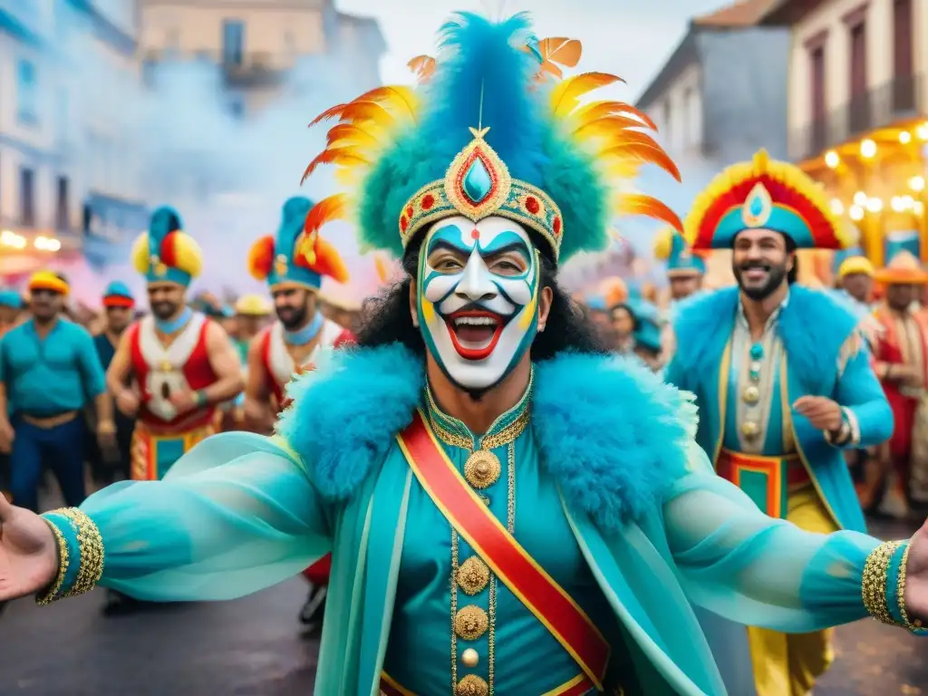 Carnaval de Uruguay: colorido desfile festivo Un vibrante Carnaval en Uruguay con danzas, carrozas coloridas y multitud alegre