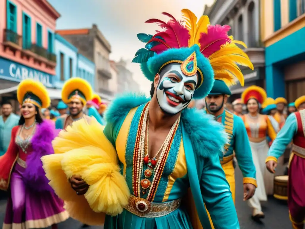 Deslumbrante Carnaval en Uruguay: Celebración vibrante Un vibrante Carnaval en Uruguay: desfile de bailarines, músicos y espectadores