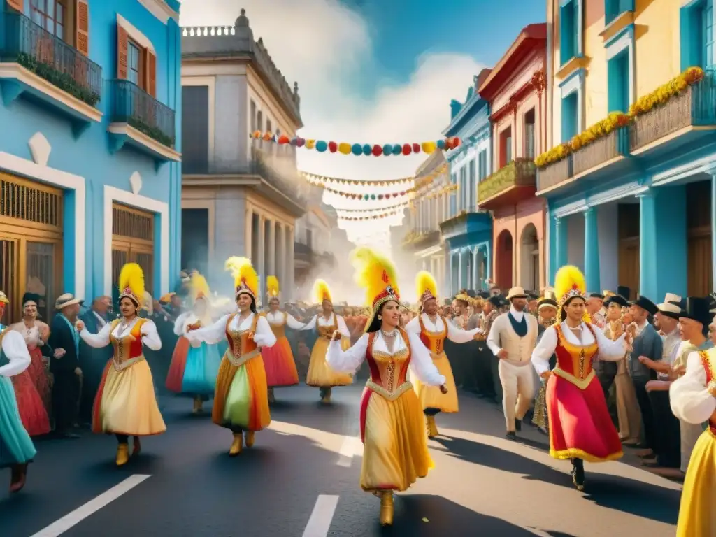 Carnaval en Uruguay: Colorida celebración callejera Un vibrante Carnaval en Uruguay: desfiles de coloridos carros alegóricos y músicos con trajes llamativos, ¡Ciberseguridad en el Carnaval Uruguayo!