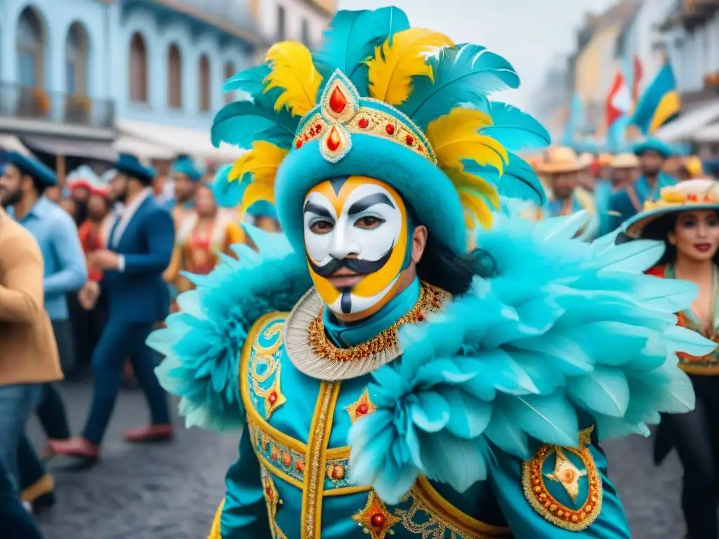 Colorido Carnaval en Uruguay: pintura acuarela detallada Vibrante Carnaval en Uruguay con desfiles y espectadores, capturando la energía festiva