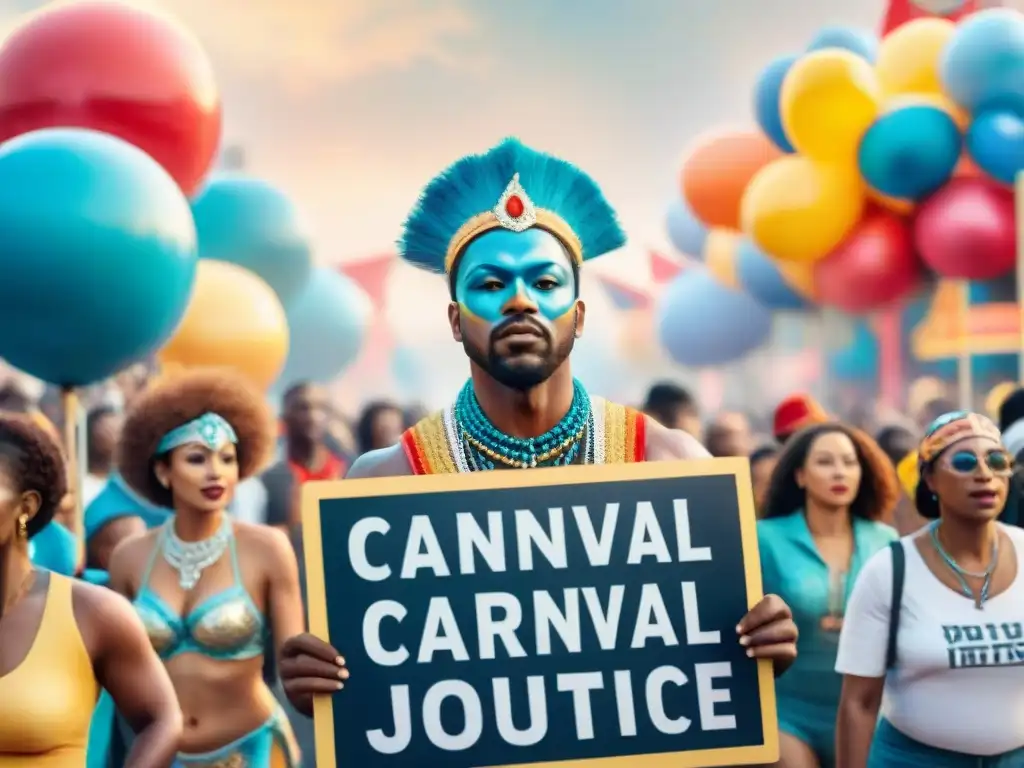 Carnaval de activismo: colores y causas sociales Un vibrante Carnaval con disfraces representando causas sociales, activistas con pancartas