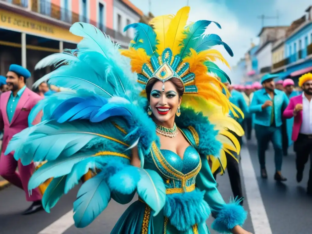 Deslumbrante Carnaval en Uruguay: vibrante desfile de calle Vibrante Carnaval en Uruguay con floats y disfraces coloridos