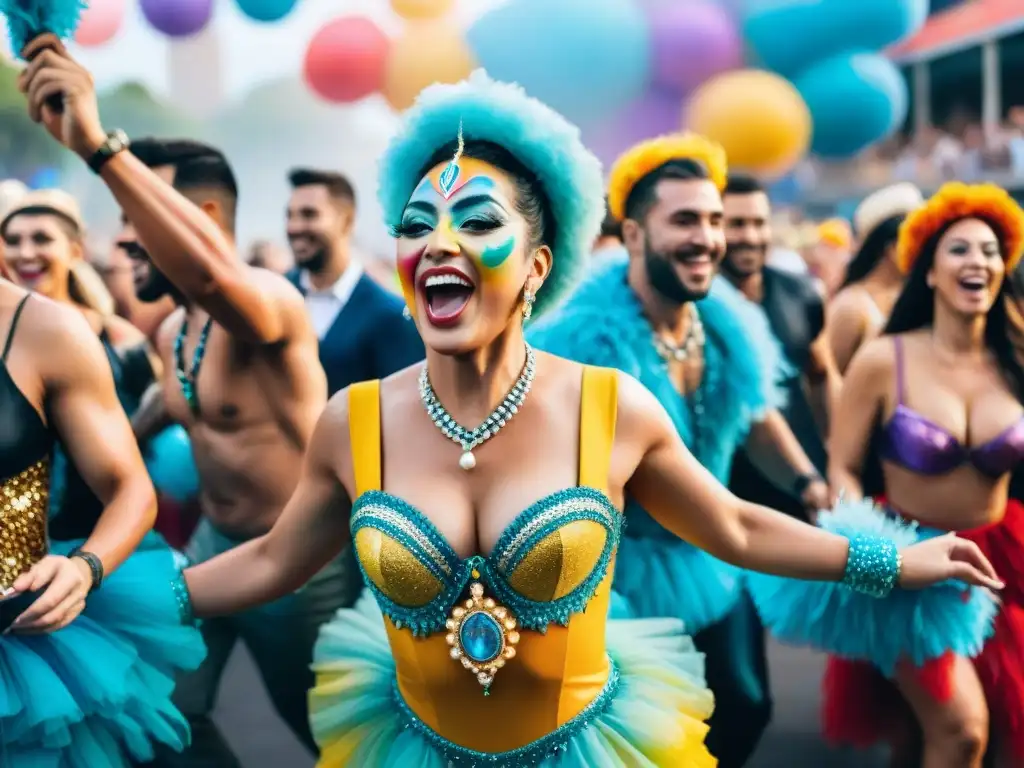 Carnaval LGBT+ en Uruguay: Celebración inclusiva y vibrante Un vibrante Carnaval en Uruguay con impacto social, agrupaciones LGBT+ celebrando la diversidad entre confeti y alegría