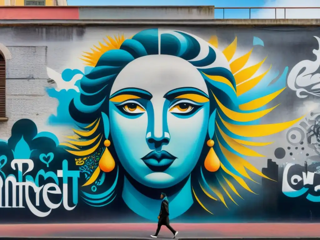 Arte callejero vibrante en Montevideo durante Carnaval Vibrante graffiti en Montevideo Carnaval, reflejo de arte callejero y celebración comunitaria