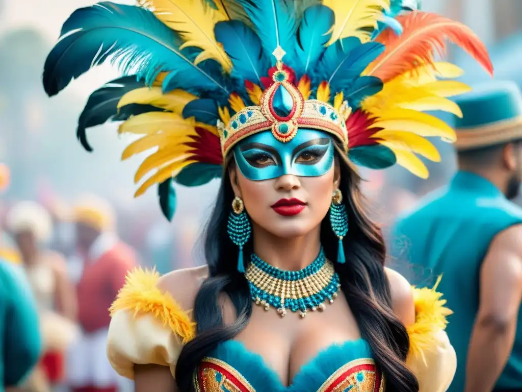 Deslumbrante Carnaval de Uruguay: Detalles de Vestimenta Un vibrante Carnaval de Uruguay con trajes coloridos y detallados