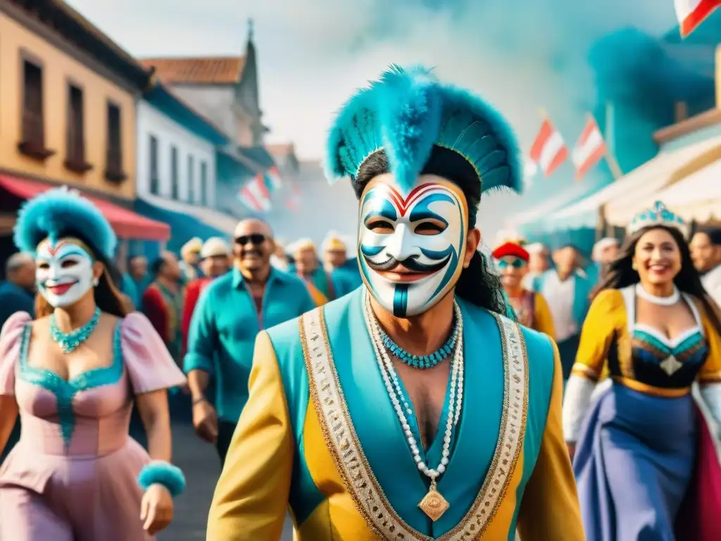 Carnaval en Uruguay: Celebración colorida y diversa Un vibrante Carnaval Uruguayo: niños, adultos y ancianos celebran juntos en las festividades, reflejando desarrollo social