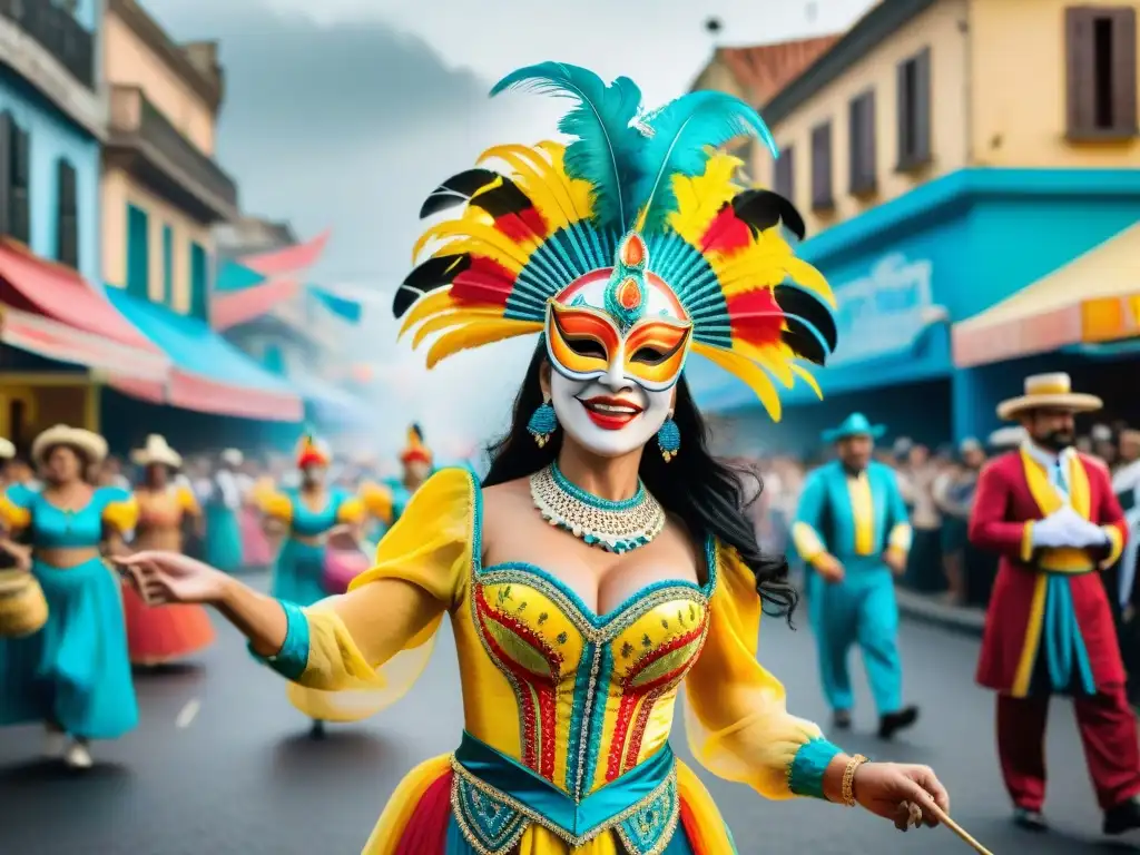Carnaval en Uruguay: colorida fiesta callejera y tradición cultural Vibrante Carnaval Uruguayo: evolución artística en coloridos trajes y máscaras durante desfile callejero