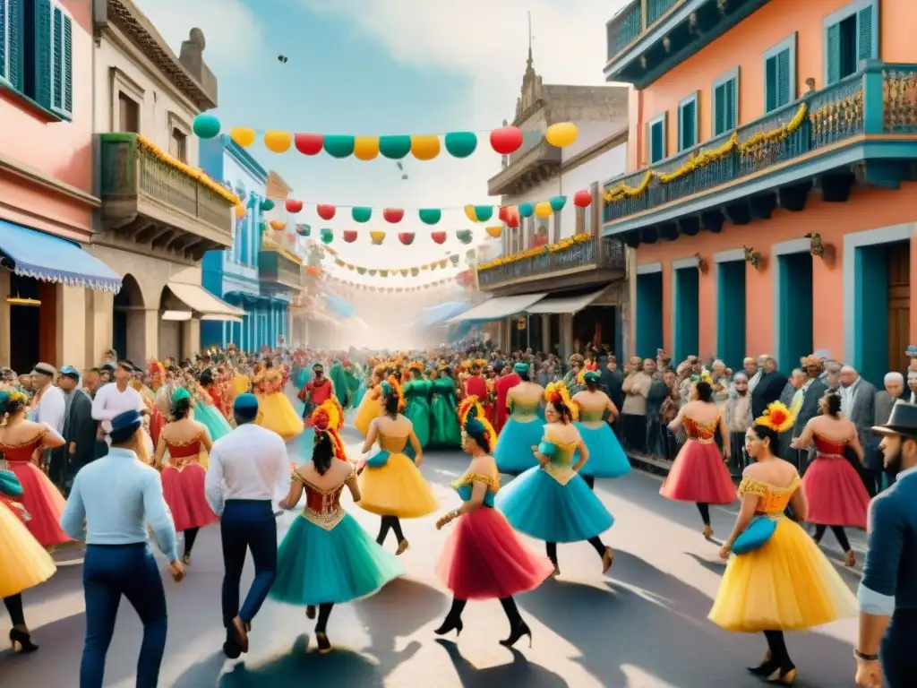 Deslumbrante Carnaval Uruguayo: Conexiones duraderas Vibrante ilustración acuarela del Carnaval Uruguayo con Conexiones duraderas Carnaval Uruguayo