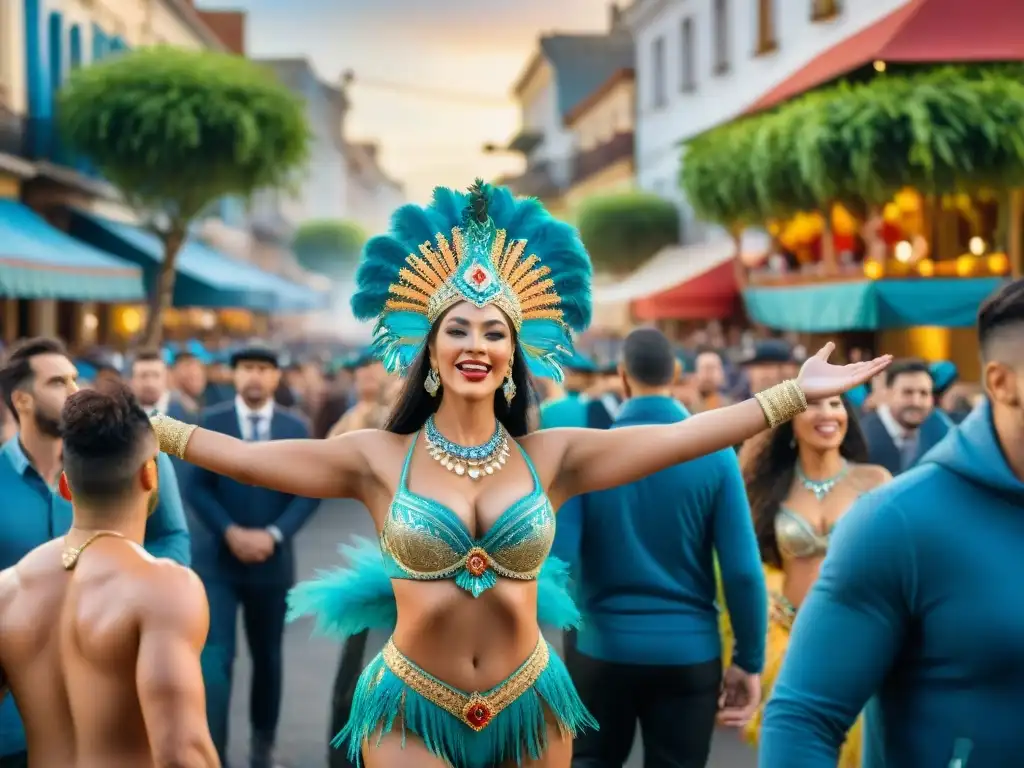 Deslumbrante Carnaval Uruguayo: Diversión y Color en las Calles Un vibrante Carnaval Uruguayo: desfiles coloridos y espectadores asombrados