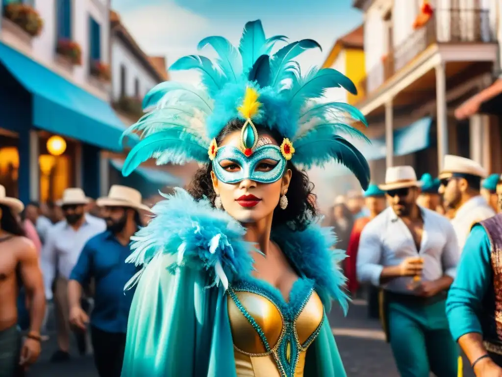 Carnaval Uruguayo: Explosión de color y energía festiva Un vibrante Carnaval Uruguayo con deslumbrantes carrozas y coloridos disfraces, ¡cortometrajes recomendados!