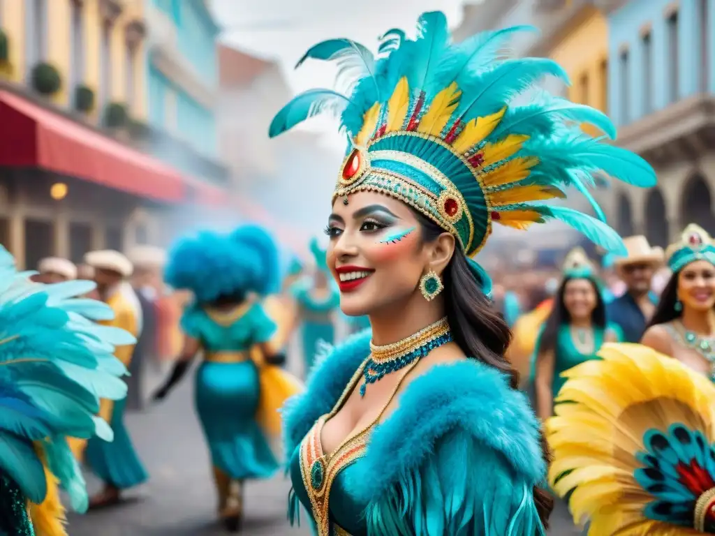 Carnaval en Uruguay: Colorida fiesta callejera Un vibrante Carnaval Uruguayo destinos culturales: coloridos trajes, desfile animado y arquitectura histórica