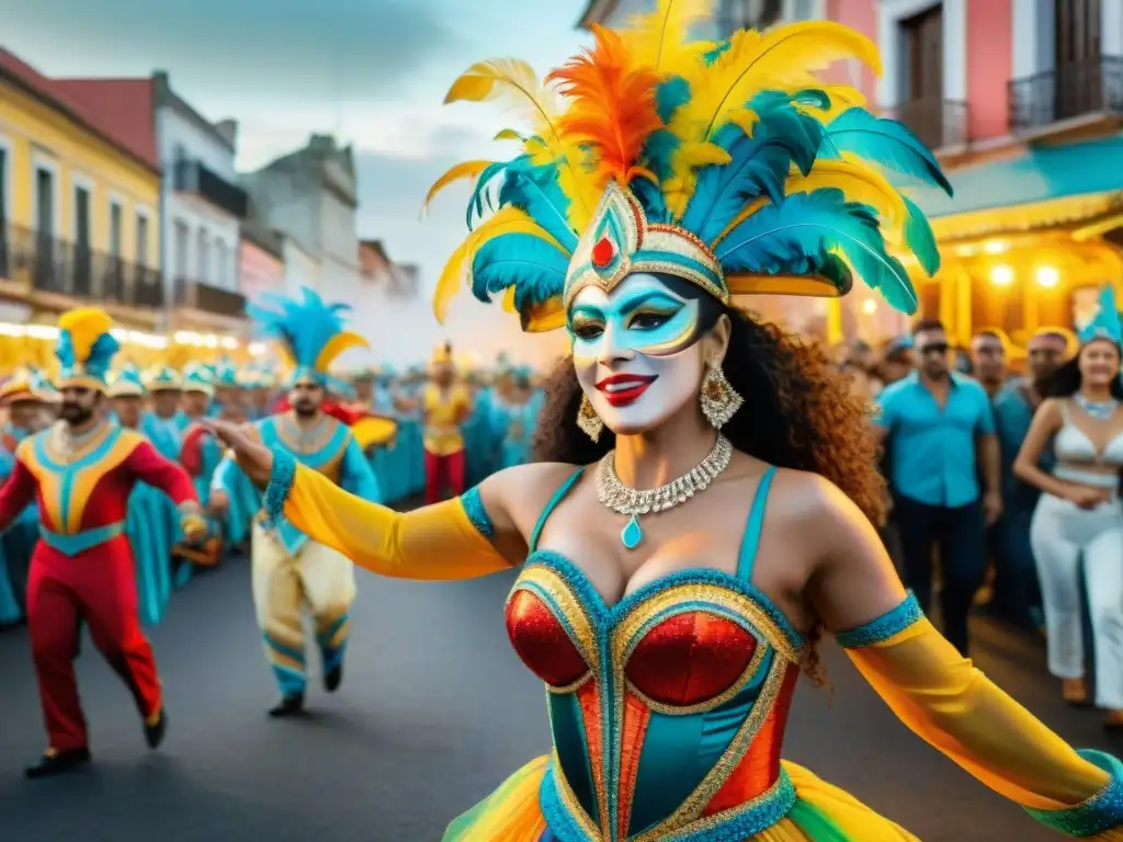 Deslumbrante Carnaval Uruguay: fusión tradición y tecnología Una vibrante transformación del Carnaval Uruguayo en digital, con bailarines y carros coloridos y tecnológicos