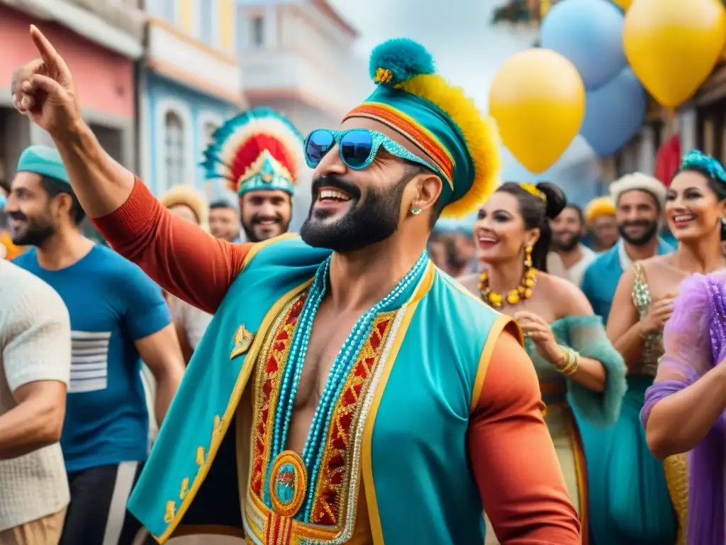 Carnaval en Uruguay: Celebración diversa y vibrante Vibrante ilustración acuarela del Carnaval Uruguayo con diversidad inclusiva y celebración alegre