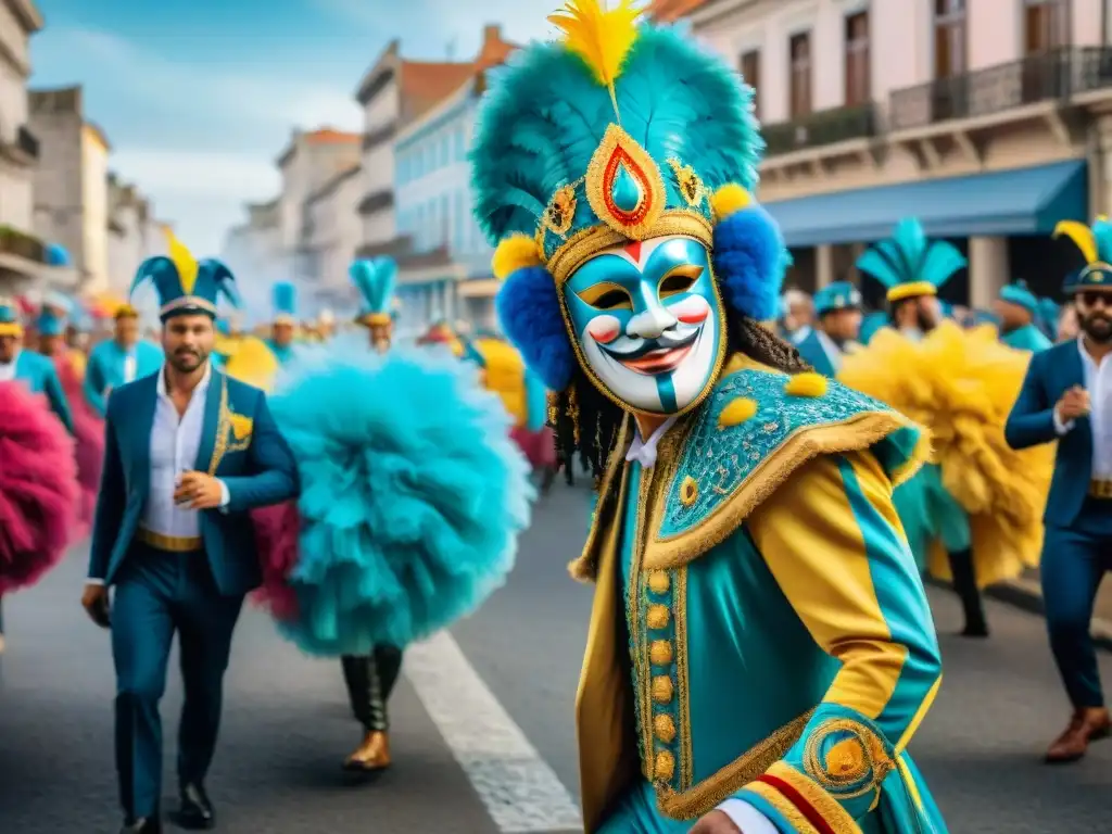 Deslumbrante Carnaval en Uruguay: fiesta de colores y alegría Un vibrante Carnaval Uruguayo, economía creativa, con deslumbrantes carrozas y bailarines coloridos en las calles