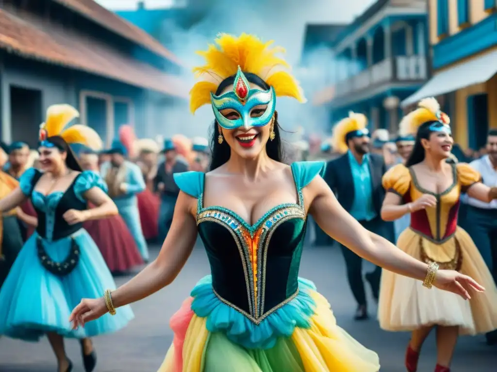 Carnaval vibrante en Uruguay: emoción y tradición Un vibrante Carnaval Uruguayo: emociones, coloridos trajes, música y alegría en una escena festiva