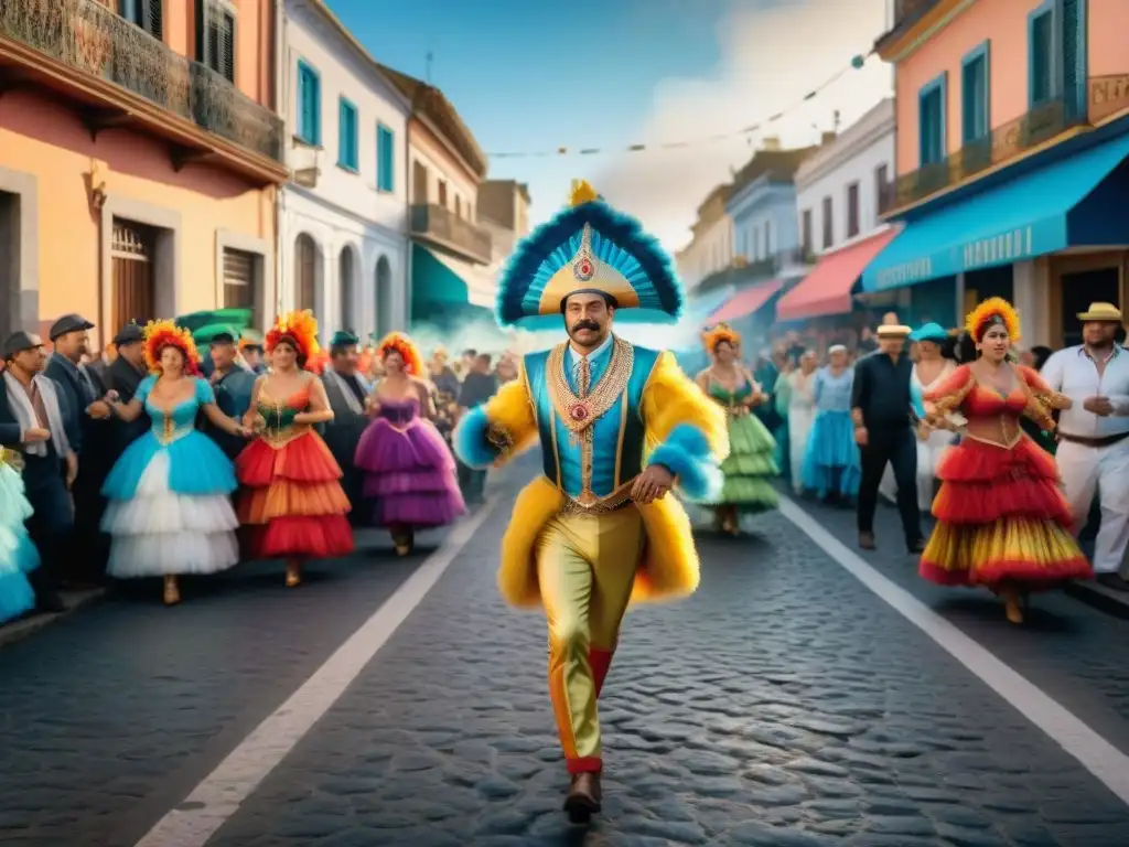 Carnaval en Uruguay: Fiesta colorida y vibrante Vibrante Carnaval Uruguayo: escena callejera llena de energía y color, impulso para la economía informal