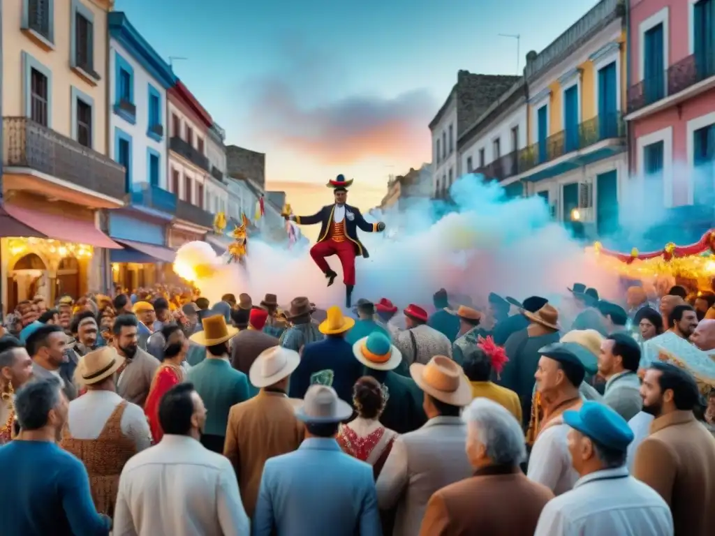 Carnaval en Uruguay: Calle vibrante y festiva Un vibrante Carnaval Uruguayo con esculturas en movimiento y tridimensionalidad