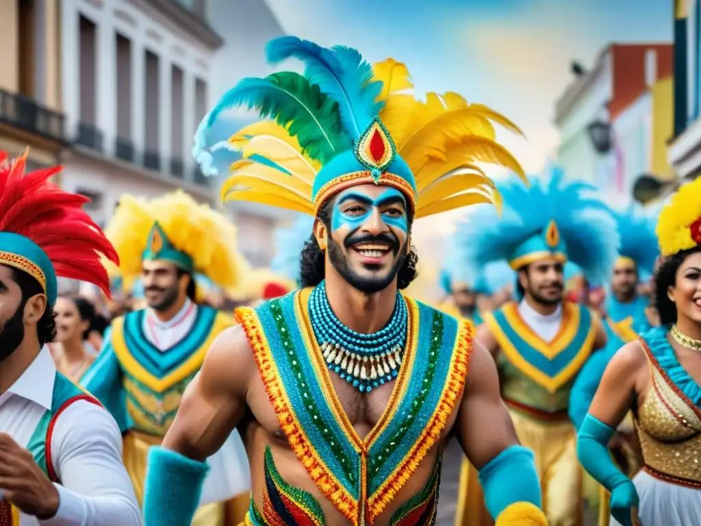 Desfile vibrante del Carnaval en Uruguay: alegría y diversidad Vibrante Carnaval Uruguayo: Impacto social con comparsas y escuelas de samba coloridas y alegres