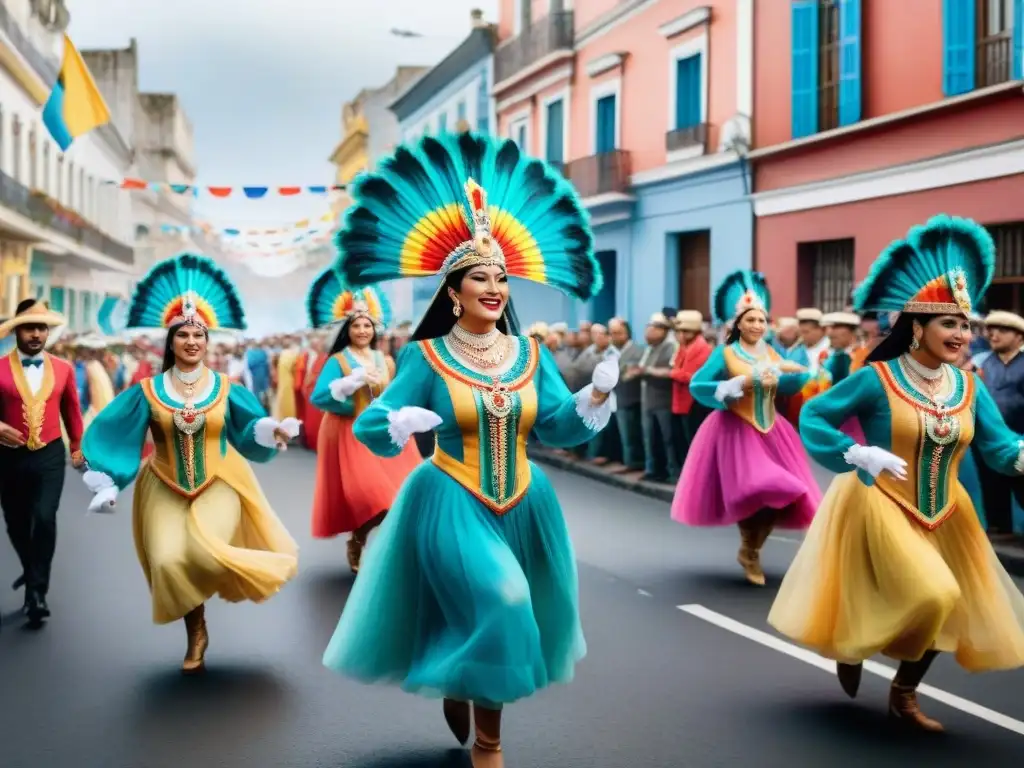 Deslumbrante Carnaval rioplatense en Uruguay Vibrante Carnaval Uruguayo con influencia rioplatense: desfile colorido, música tradicional y danzas enérgicas