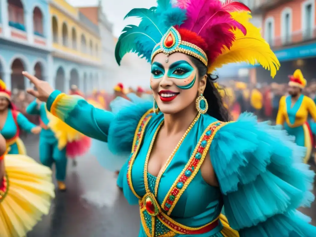 Deslumbrante Carnaval en Uruguay: diversidad y alegría en acuarela Vibrante Carnaval Uruguayo con innovación y juventud, desfile colorido y alegre