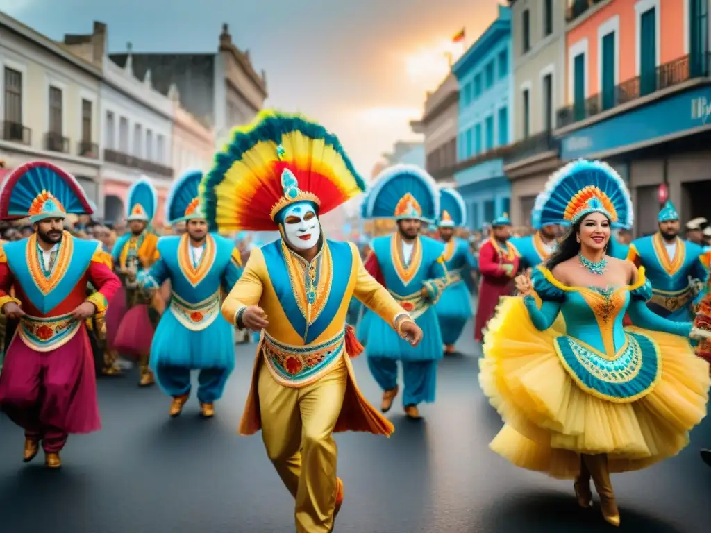 Deslumbrante Carnaval en Uruguay: pintura acuarela Vibrante Carnaval Uruguayo con rentabilidad en arte acuarela