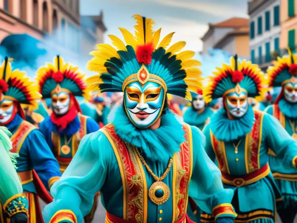 Vibrante Carnaval Uruguayo: Ilustración acuarela de calle festiva Un vibrante Carnaval Uruguayo en superficies inesperadas