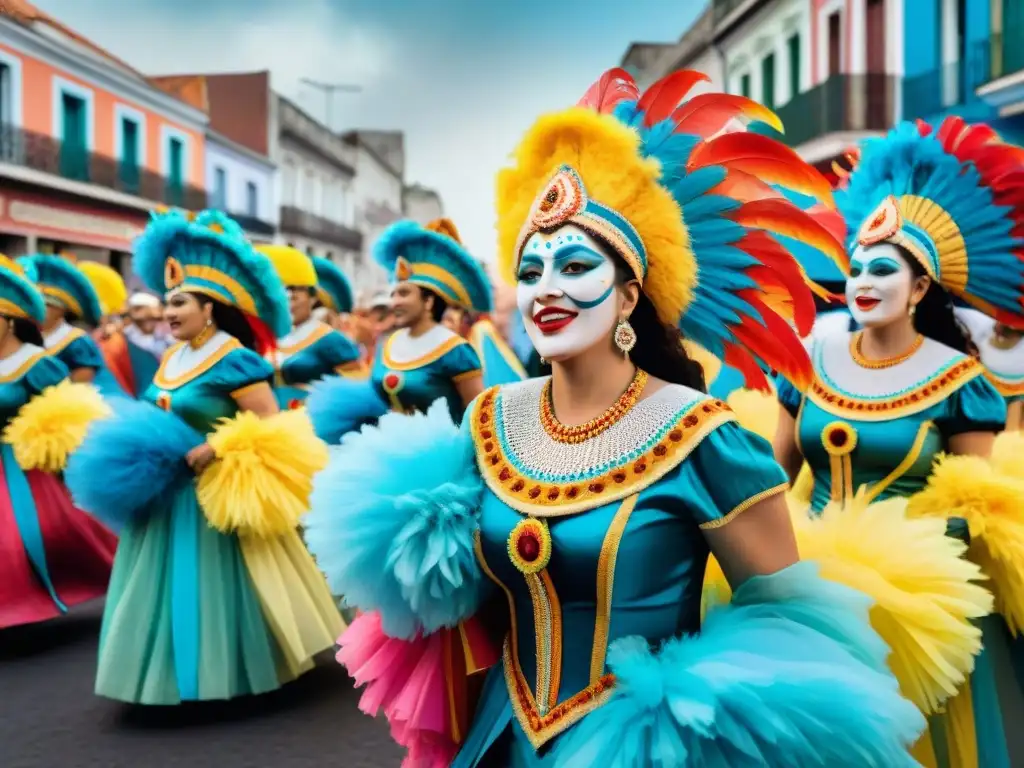 Un vibrante Carnaval Uruguayo, celebración de evolución e inclusión con trajes coloridos y música alegre
