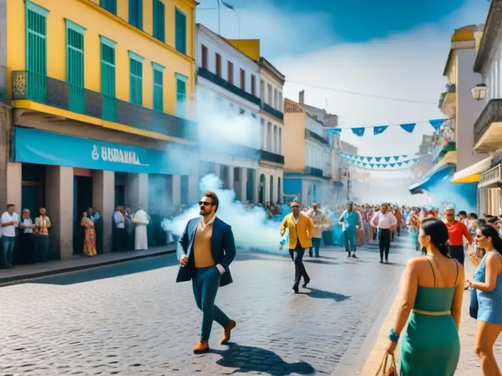 Desfile de Carnaval en Uruguay: coloridas carrozas y danzas Vibrante Carnaval Uruguayo: vida urbana llena de color, música y baile en las calles bulliciosas