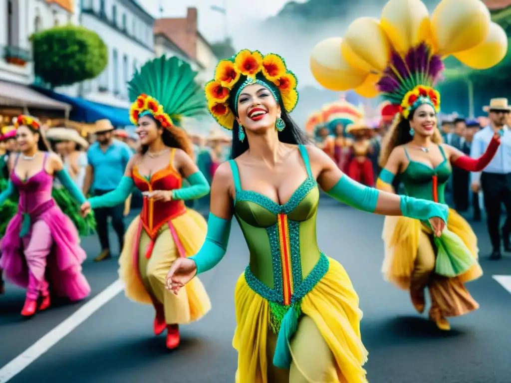Deslumbrante Carnaval ecológico en Uruguay: desfile vibrante y sostenible Un vibrante Carnaval Uruguayo con vestuario sostenible, danzas alegres y carrozas coloridas