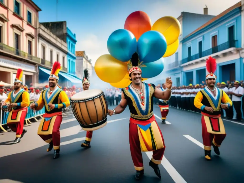 Carnaval en Uruguay: Vibrante desfile de Candombe Una vibrante celebración callejera durante el Carnaval en Uruguay, con el candombe como historia del candombe en Uruguay