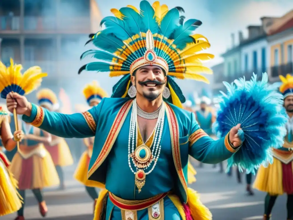 Deslumbrante Carnaval en Uruguay: celebración colorida y detallada Una vibrante celebración del Carnaval en Uruguay con diseñadores contemporáneos trajes Carnaval Uruguayo