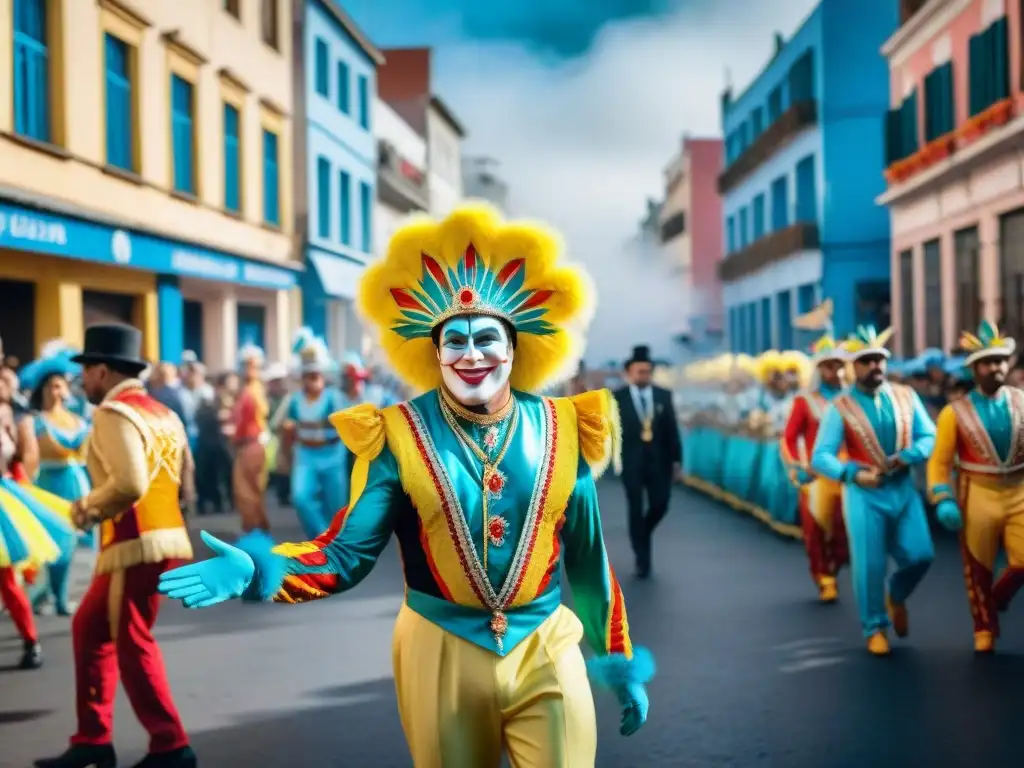 Deslumbrante desfile de carnaval en Uruguay: vibrante y creativo Una vibrante celebración de carnaval en Uruguay con ingeniosas parodias y coloridos disfraces