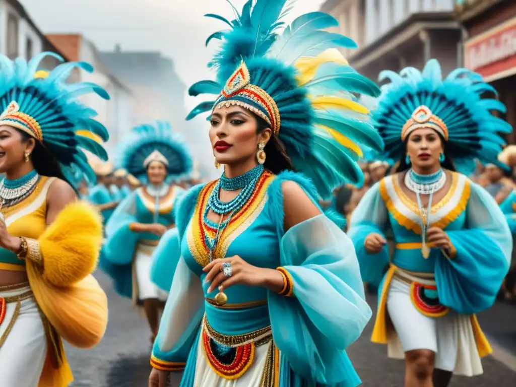 Deslumbrante comparsa uruguaya: danza y colorido Vibrante comparsa en Uruguay: diversidad cultural, color y alegría