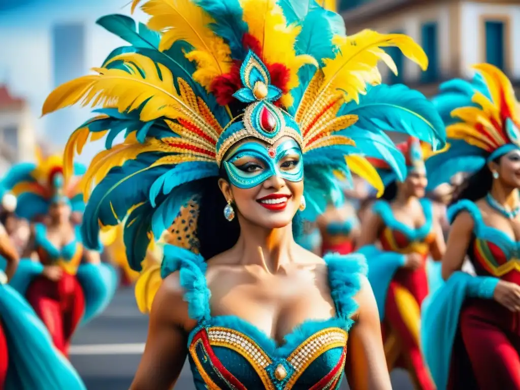 Deslumbrante desfile de danzas en el Carnaval de Uruguay Un vibrante desfile de bailarines en el Carnaval Uruguayo archivos digitalizados